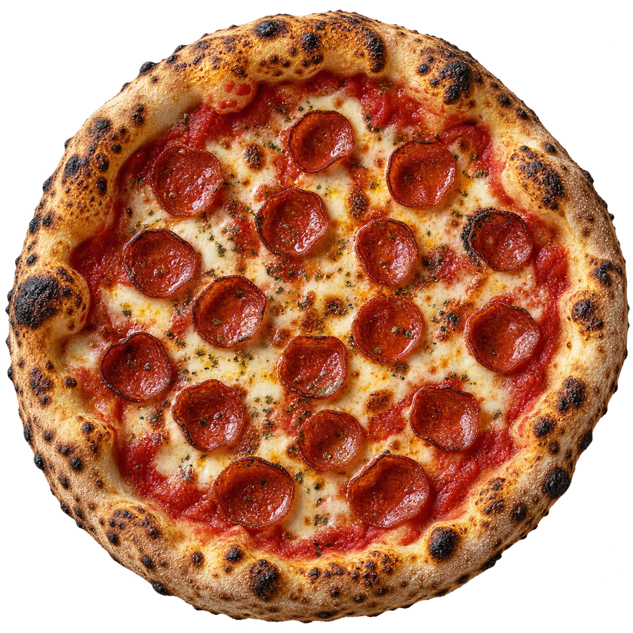 Pizza Pepperoni : mozzarella et rondelles de pepperoni aux bords croustillants